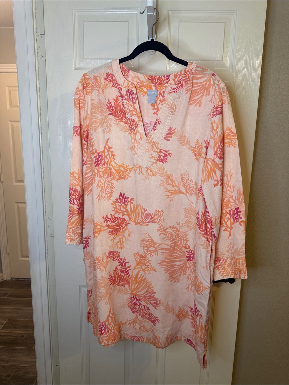 Chico's Coral and Orange Linen A-line Dress